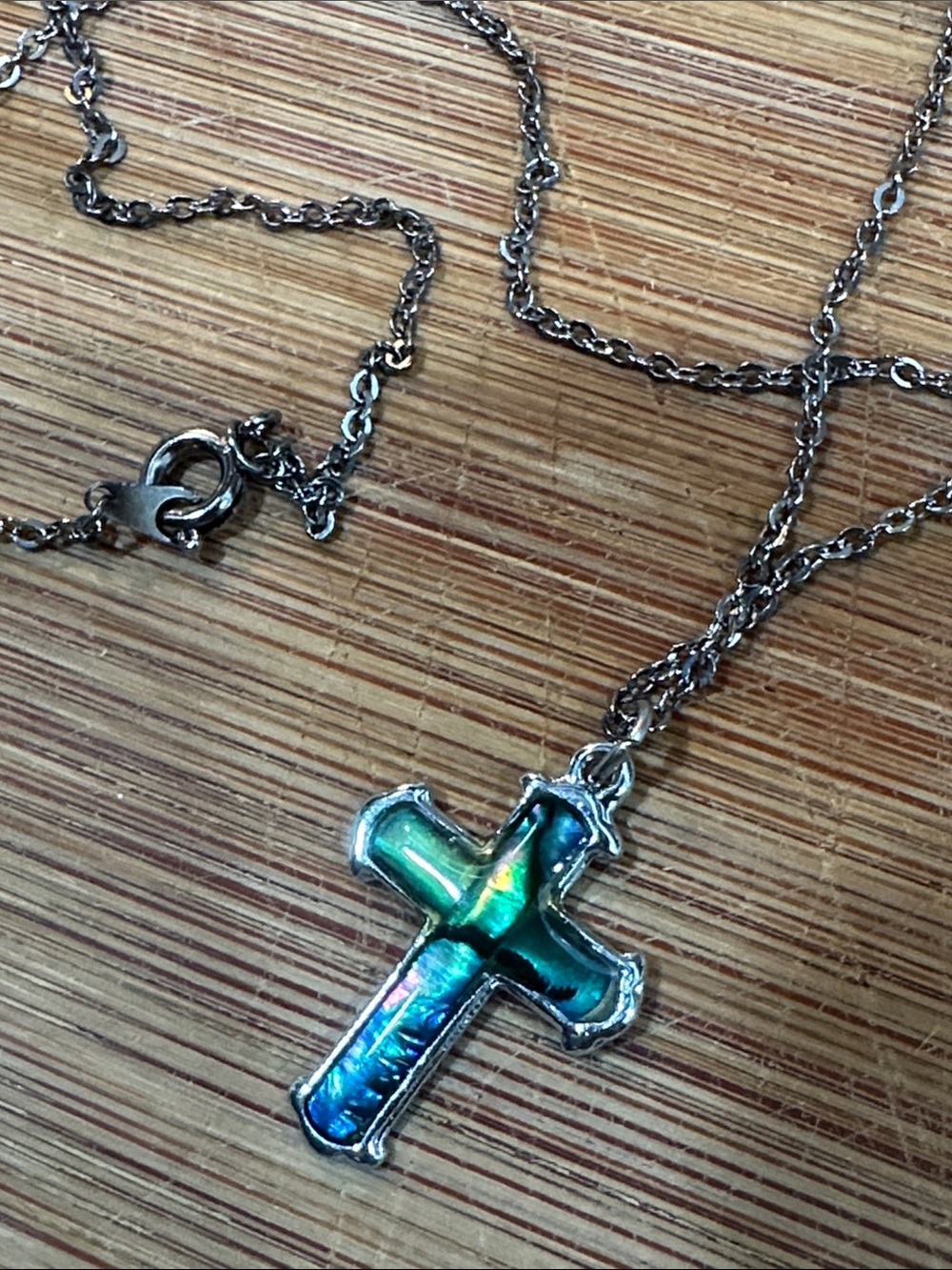 Cute necklace chain silver color metal Mother of pearl cross shape pendant